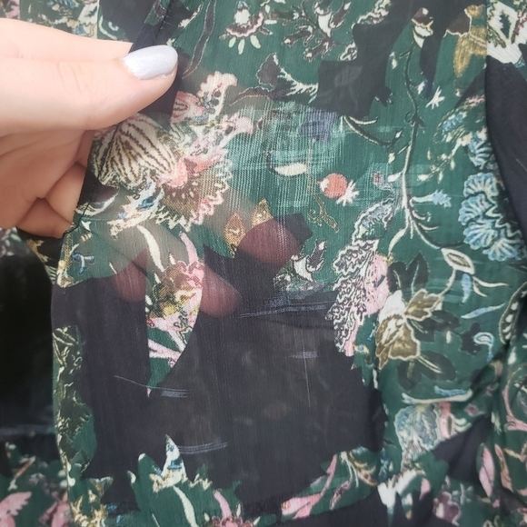 Zara Sheer Black and Green Floral Tunic Size Small - Picture 6 of 13